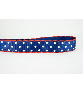 Lunares marino/puntilla roja 22 mm
