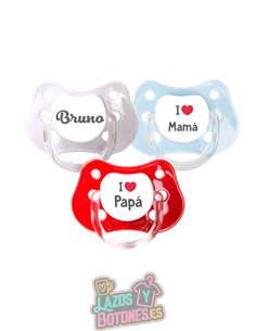 PACK DE 3 CHUPETES PERSONALIZADOS CON NOMBRE - CORAZÓN - 0 a 6 meses