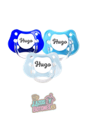 PACK DE 3 CHUPETES PERSONALIZADOS CON NOMBRE - CUPCAKE AZUL - 0 a 6 meses