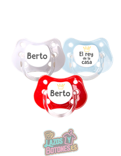 PACK DE 3 CHUPETES PERSONALIZADOS CON NOMBRE - EL REY DE LA CASA - 0 a 6 meses