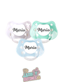 PACK DE 3 CHUPETES PERSONALIZADOS CON NOMBRE - PASTEL AZUL - 0 a 6 meses